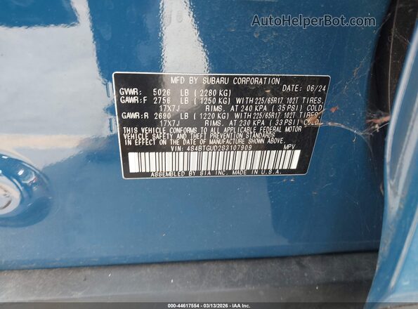 4S4BTGUD2S3107909 2025 SUBARU OUTBACK Blue Engine compartment view
