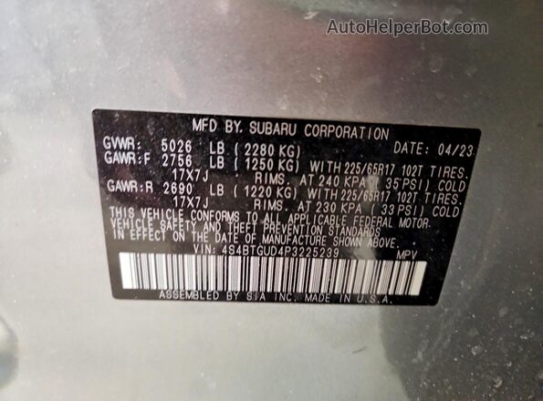 4S4BTGUD4P3225239 2023 SUBARU OUTBACK Silver 