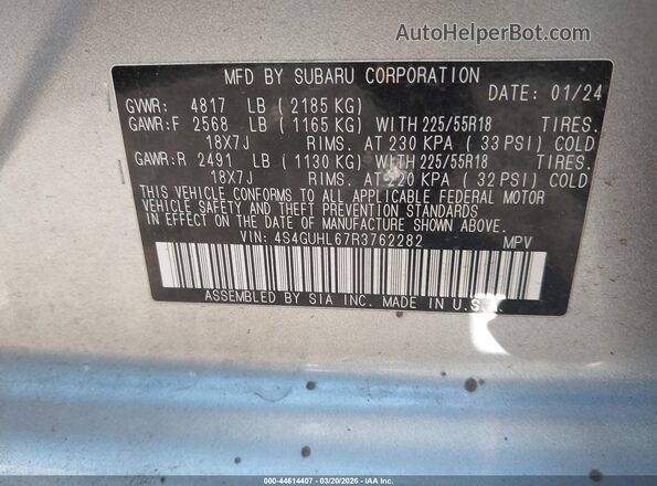 4S4GUHL67R3762282 2024 SUBARU CROSSTREK Silver ძრავის განყოფილების ხედი