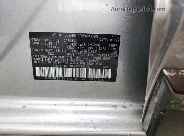 4S4GUHM6XS3719348 2025 SUBARU CROSSTREK Silver Вид підкапотного простору