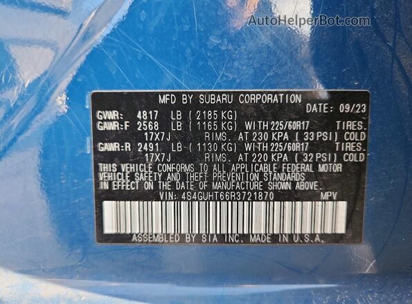 4S4GUHT66R3721870 2024 SUBARU CROSSTREK Blue Engine compartment view