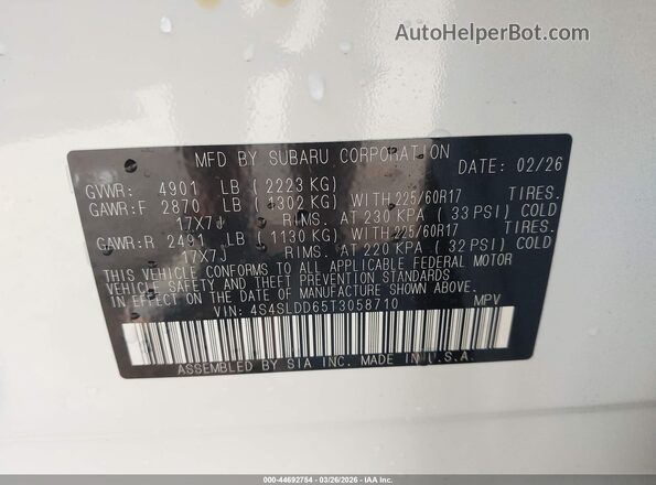 4S4SLDD65T3058710 2026 SUBARU FORESTER Белый Вид подкапотного пространства