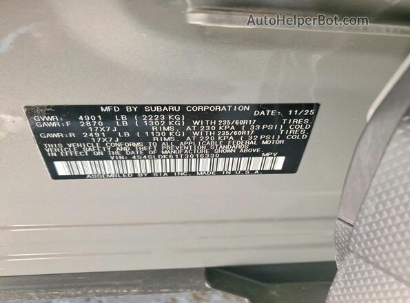 4S4SLDK61T3016330 2026 SUBARU FORESTER Gray Vista interior de 360 grados