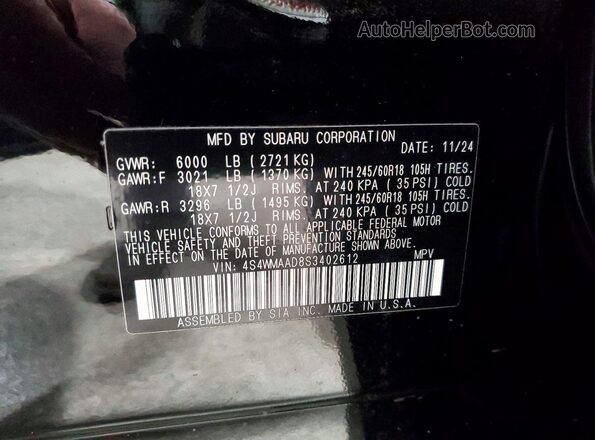 4S4WMAAD8S3402612 2025 SUBARU ASCENT Black Панорамний вид салону 360°