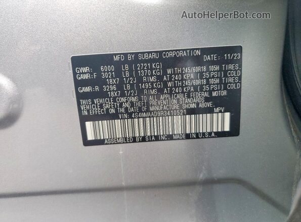 4S4WMAAD9R3410521 2024 SUBARU ASCENT Silver Vista interior de 360 grados