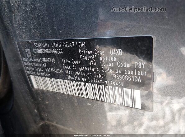 4S4WMABD0M3406283 2021 SUBARU ASCENT Gray ძრავის განყოფილების ხედი
