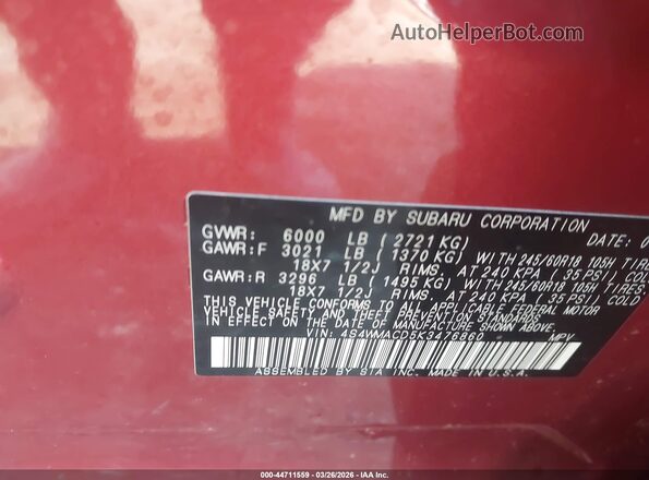 4S4WMACD5K3476860 2019 SUBARU ASCENT Красный Вид подкапотного пространства