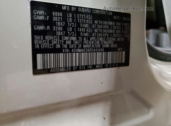 4S4WMAED6R3443468 2024 SUBARU ASCENT White Vista de la etiqueta del VIN