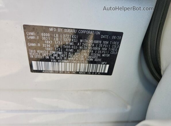 4S4WMAFD0M3402938 2021 SUBARU ASCENT Белый Вид подкапотного пространства