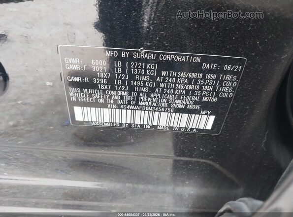 4S4WMAFD0M3456756 2021 SUBARU ASCENT Burgundy ძრავის განყოფილების ხედი