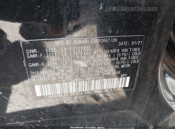 4S4WMAFD4M3436641 2021 SUBARU ASCENT Black Widok komory silnika