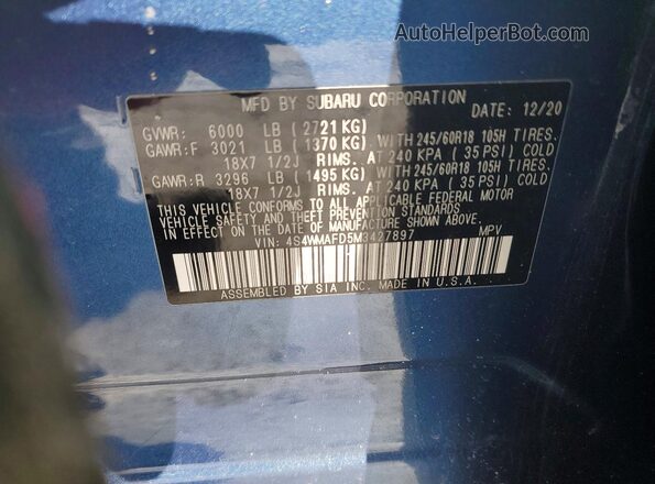 4S4WMAFD5M3427897 2021 SUBARU ASCENT Blue VIN sticker view