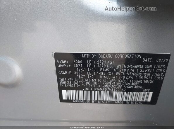 4S4WMAFD7M3402967 2021 SUBARU ASCENT Silver 