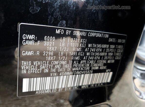 4S4WMAFD8M3405828 2021 SUBARU ASCENT Черный Вид наклейки с VIN-кодом