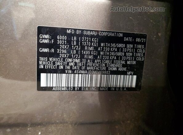4S4WMAJD3M3469802 2021 SUBARU ASCENT Tan Widok wnętrza 360 stopni