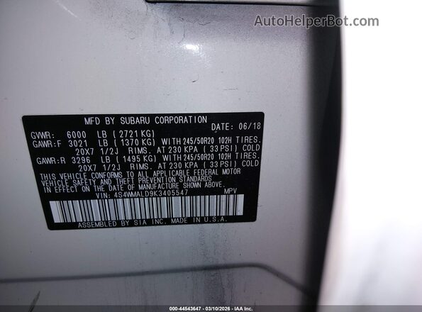 4S4WMALD9K3405547 2019 SUBARU ASCENT White Engine compartment view