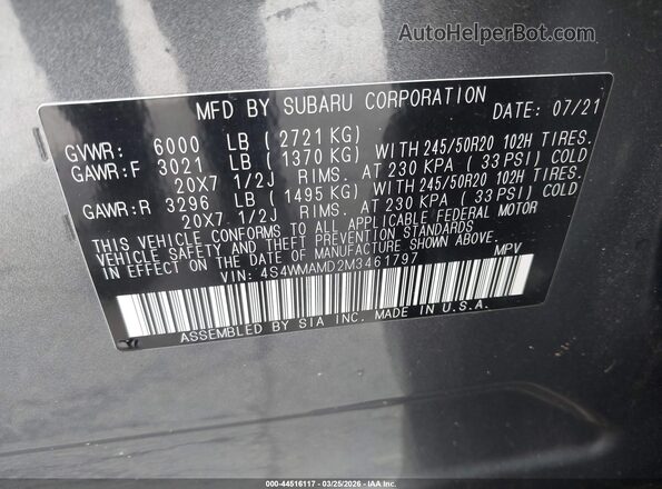 4S4WMAMD2M3461797 2021 SUBARU ASCENT Gray Engine compartment view