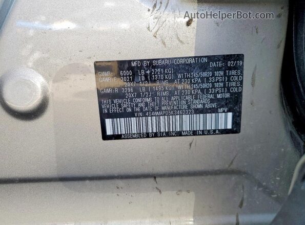 4S4WMAPD5K3462323 2019 SUBARU ASCENT Серебряный 