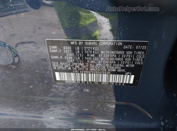 4S4WMAPDXS3435828 2025 SUBARU ASCENT Blue Вид підкапотного простору
