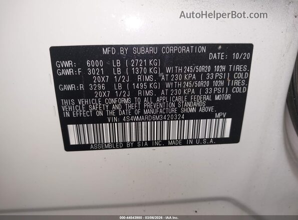 4S4WMARD6M3420324 2021 SUBARU ASCENT Белый Вид подкапотного пространства