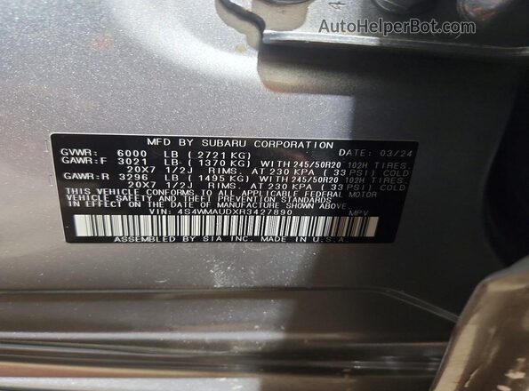 4S4WMAUDXR3427890 2024 SUBARU ASCENT Silver Vista interior de 360 grados