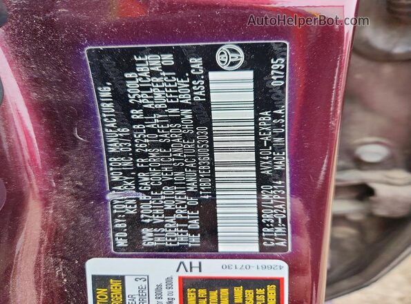 4T1BD1EB3GU053030 2016 TOYOTA LIMITED Maroon Engine compartment view