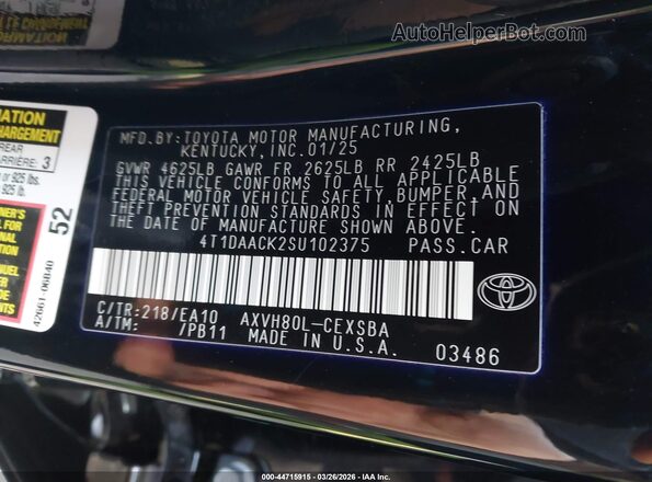 4T1DAACK2SU102375 2025 TOYOTA CAMRY Black 