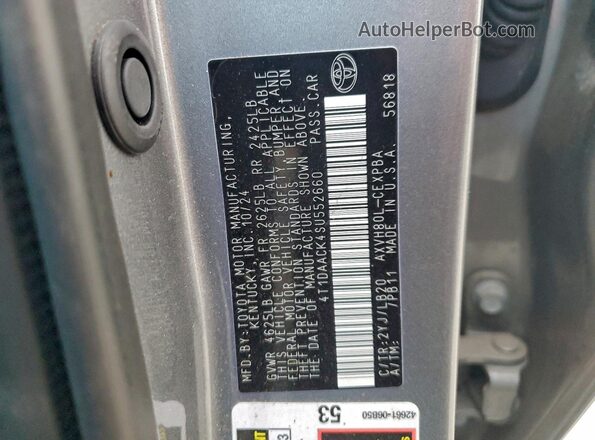 4T1DAACK4SU552660 2025 TOYOTA CAMRY Gray Вид наклейки з VIN-кодом