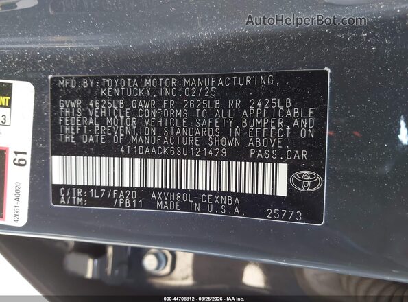 4T1DAACK6SU121429 2025 TOYOTA LE Gray Widok komory silnika