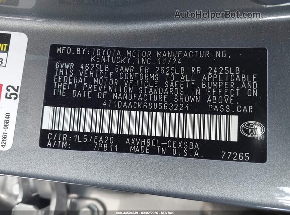 4T1DAACK6SU563224 2025 TOYOTA CAMRY Серебряный Вид подкапотного пространства