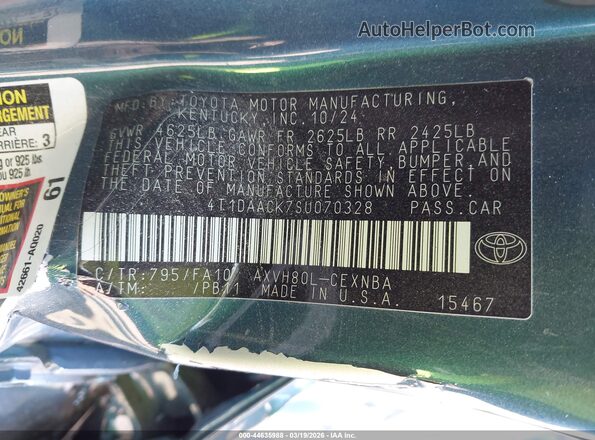 4T1DAACK7SU070328 2025 TOYOTA LE Синий Вид подкапотного пространства