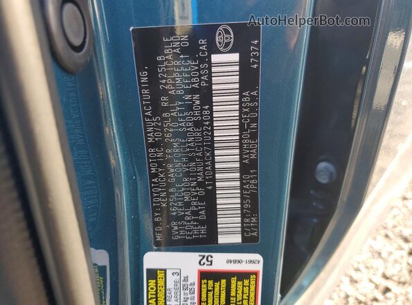 4T1DAACK7TU224084 2026 TOYOTA CAMRY Teal 