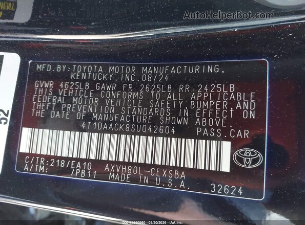 4T1DAACK8SU042604 2025 TOYOTA CAMRY Black Widok komory silnika