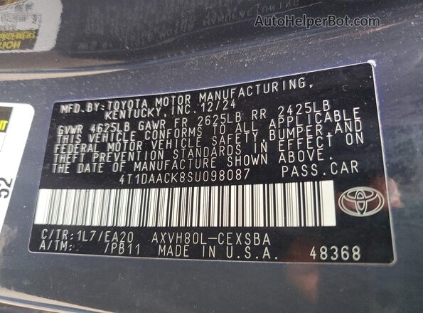 4T1DAACK8SU098087 2025 TOYOTA CAMRY Gray VIN sticker view