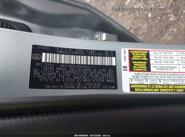 4T1DAACK8TU664198 2026 TOYOTA LE Gray Շարժիչի բաժամունքի տեսք