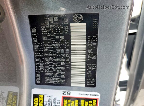 4T1DAACK9TU656286 2026 TOYOTA CAMRY Silver VIN կոդի պիտակի տեսք