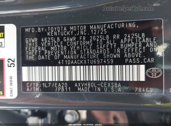 4T1DAACKXTU697459 2026 TOYOTA CAMRY Black ძრავის განყოფილების ხედი