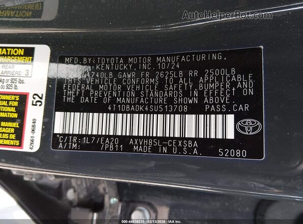 4T1DBADK4SU513708 2025 TOYOTA CAMRY Серый 