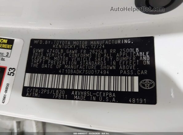 4T1DBADK7SU017494 2025 TOYOTA CAMRY White Engine compartment view