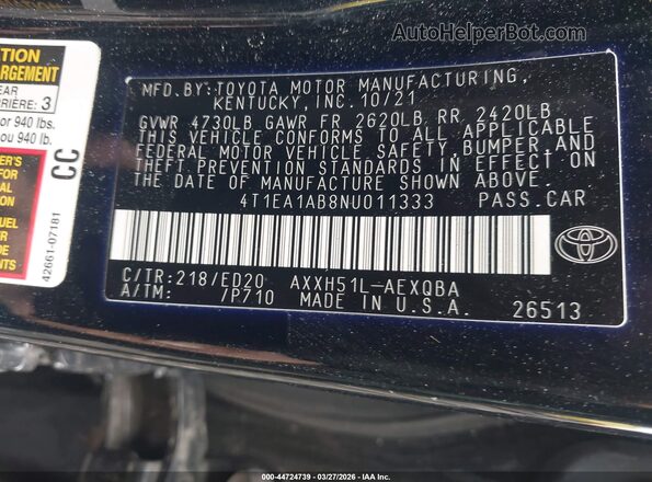 4T1EA1AB8NU011333 2022 TOYOTA AVALON Black 