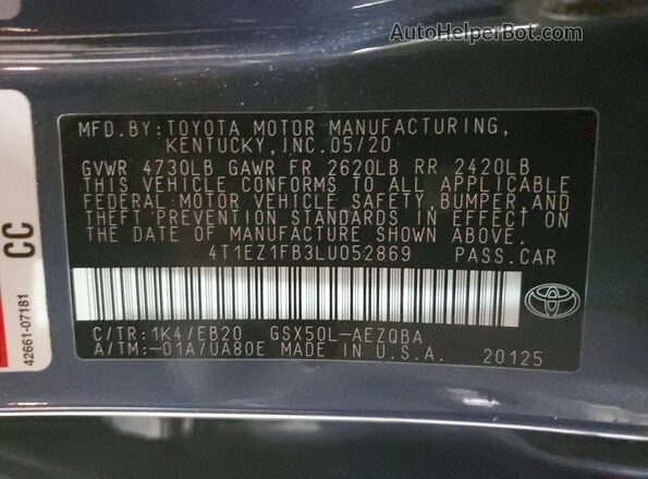 4T1EZ1FB3LU052869 2020 TOYOTA AVALON Blue Widok komory silnika