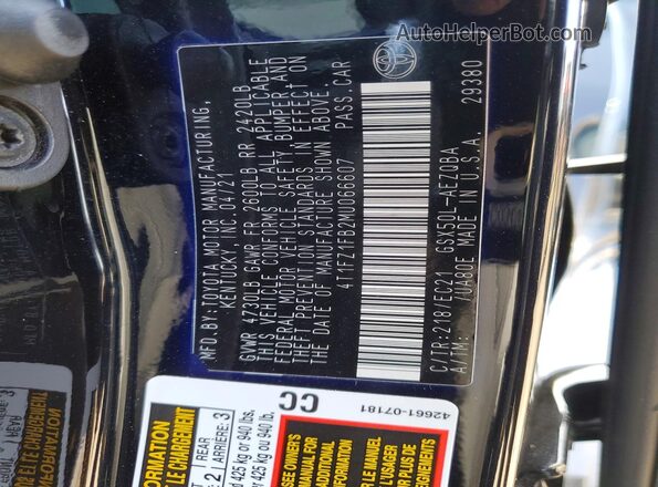 4T1FZ1FB2MU066607 2021 TOYOTA AVALON Black Widok naklejki z numerem VIN