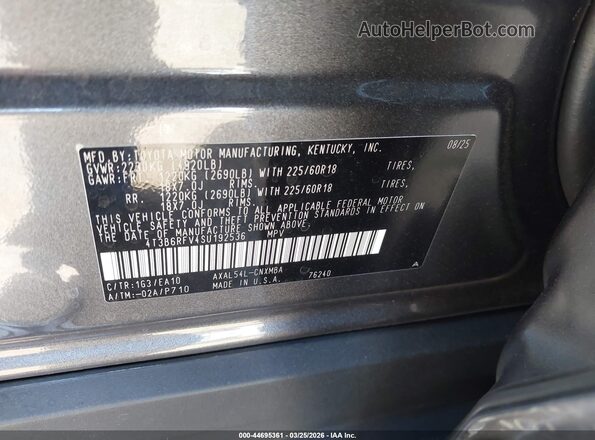 4T3B6RFV4SU192536 2025 TOYOTA LE Gray Вид підкапотного простору