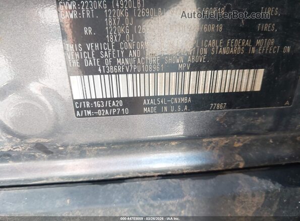 4T3B6RFV7PU108961 2023 TOYOTA LE Gray Vista del compartimento del motor