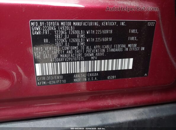 4T3D6RFV2PU107015 2023 TOYOTA LIMITED Red 
