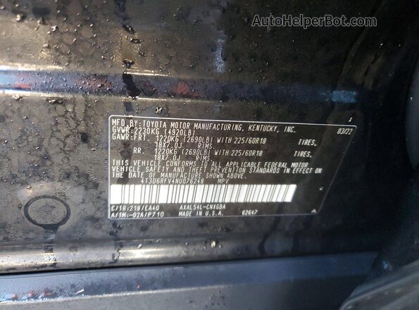 4T3D6RFV4NU076248 2022 TOYOTA LIMITED Black Widok naklejki z numerem VIN