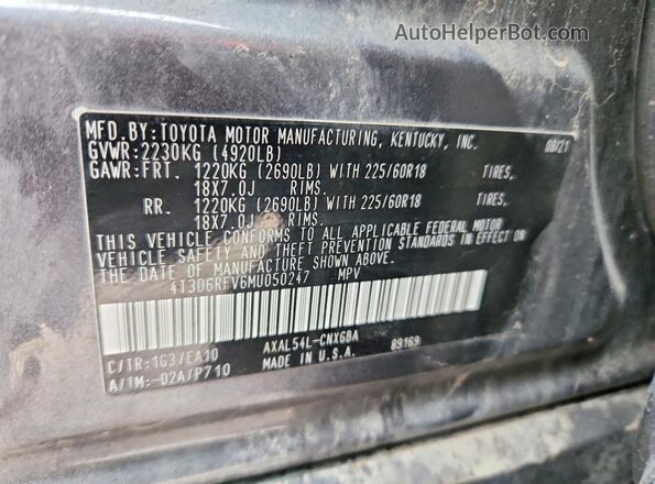 4T3D6RFV6MU050247 2021 TOYOTA LIMITED Gray VIN կոդի պիտակի տեսք
