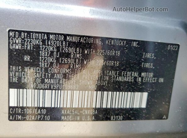 4T3D6RFV9PU109683 2023 TOYOTA LIMITED Silver VIN կոդի պիտակի տեսք