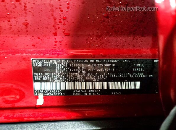 4T3D6RFV9PU132056 2023 TOYOTA LIMITED Red Вид наклейки з VIN-кодом