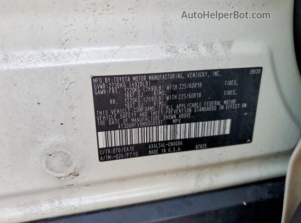 4T3D6RFVXMU008597 2021 TOYOTA LIMITED White Vista del compartimento del motor